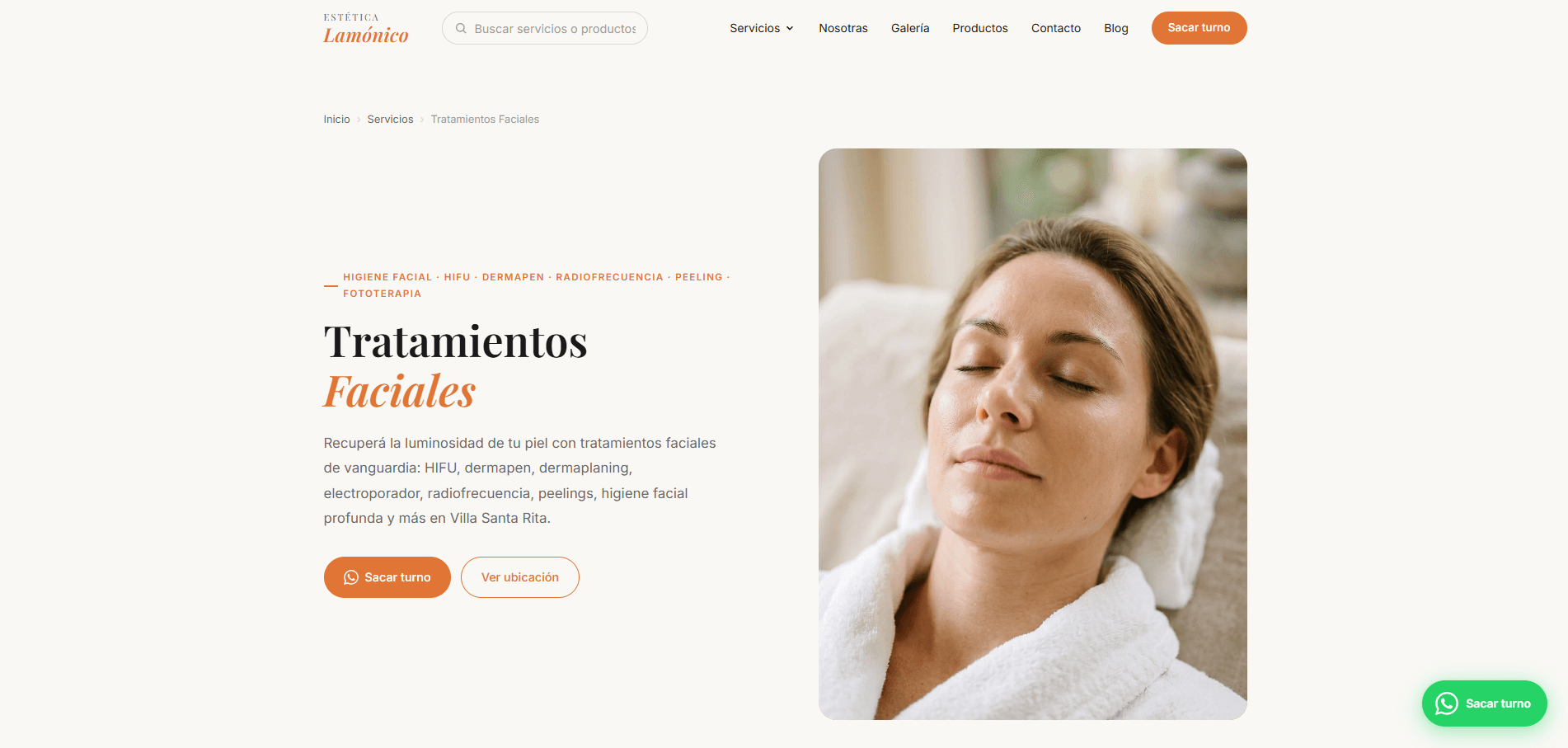 Detalle de un tratamiento facial