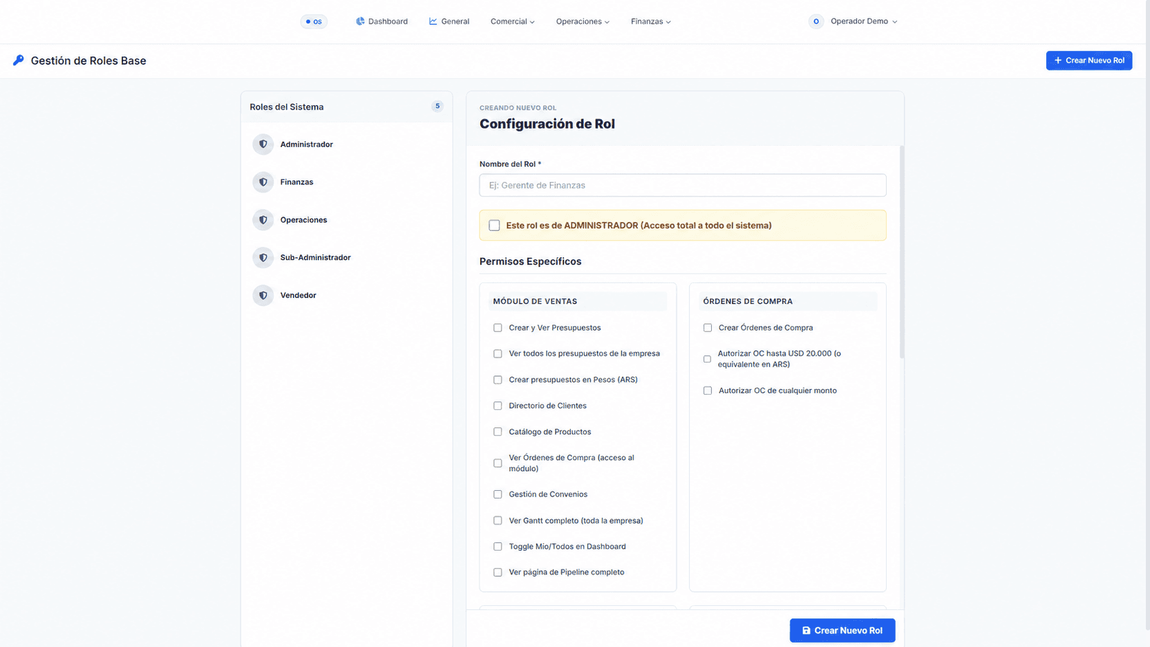 Gestión granular de roles y permisos